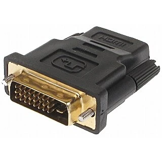 Adapter HDMI do DVI w kolorze czarnym z pozłacanymi złączami. Produkt posiada solidną obudowę i śruby mocujące dla stabilnego połączenia.