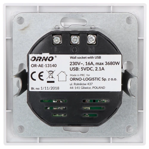 Einzeldose mit USB-Ladegerät OR-AE-13140 230V 16A ORNO