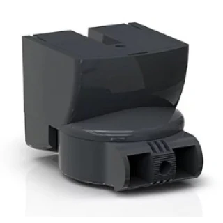 Czarny adapter uchwytu sufitowego i ściennego o nowoczesnym, zaokrąglonym kształcie. Wykonany z gładkiego materiału, z otworem montażowym na dole.