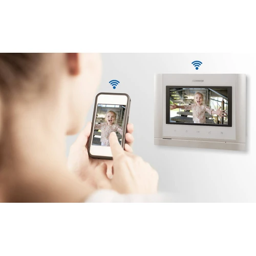 Commax monitor 7" GŁOŚNOMÓWIĄCY SMART CMV-70MX(DC) z eleganckim, nowoczesnym designem i dużym ekranem dotykowym. Urządzenie oferuje zaawansowane funkcje komunikacyjne i jest idealne do inteligentnego zarządzania domem.