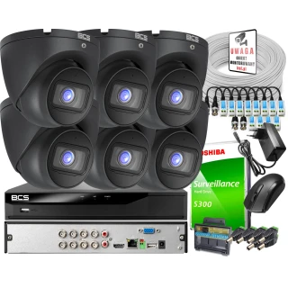 Überwachungssystem zum Selbstmontage - Set: 6 Kameras BCS-EA15FSR3-G 5MPx, Recorder BCS-L-XVR0801-4KE-IV 8MPx, 1TB Festplatte, Twisted Pair