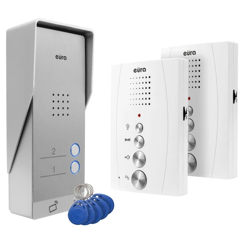 Intercom EURA ADP-62A3 - weiß, für zwei Familien, Freisprechfunktion, Unterstützung für 2 Eingänge, RFID-Leser