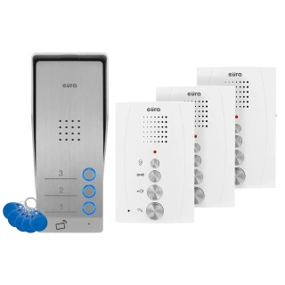 Intercom EURA ADP-63A3 - weiß, dreifamilien, Freisprechfunktion, Unterstützung für 2 Eingänge, RFID-Leser