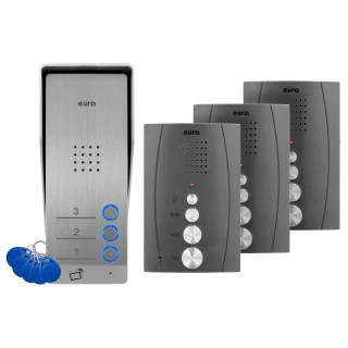 Haustelefon EURA ADP-63A3 - Graphit, Dreifamilienhaus, Freisprechfunktion, Unterstützung für 2 Eingänge, RFID-Leser