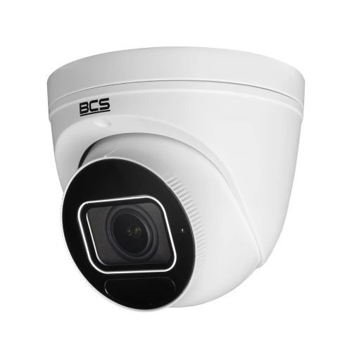 Biała, kopułowa kamera IP o rozdzielczości 4MPx marki BCS z czarnym obiektywem. Kamera ma nowoczesny design i jest przeznaczona do monitoringu.