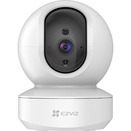 Biała, obrotowa kamera IP Full HD marki EZVIZ z widocznym obiektywem w centralnej części. Kamera ma nowoczesny, zaokrąglony design i logo producenta na podstawie.