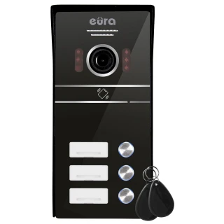 Äußeres Kassettengerät des EURA VDA-63C5 Videosprechanlage - dreifamilien, schwarz, 1080p Kamera, RFID-Leser