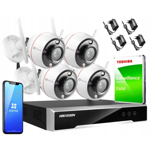 Überwachungsset drahtlos Hikvision Ezviz 4 Kameras C3T Pro WiFi 4MPx 1TB