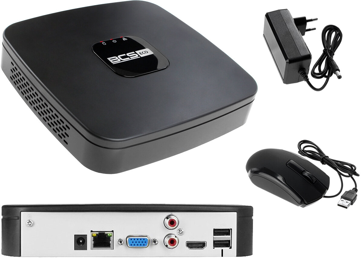 Nagrywarka z Rejestrator IP BCS BCS-NVR04015ME-II + 1x Kamera FullHD BCS-TIP4401AIR-IV + Dysk 1TB + Akcesoria