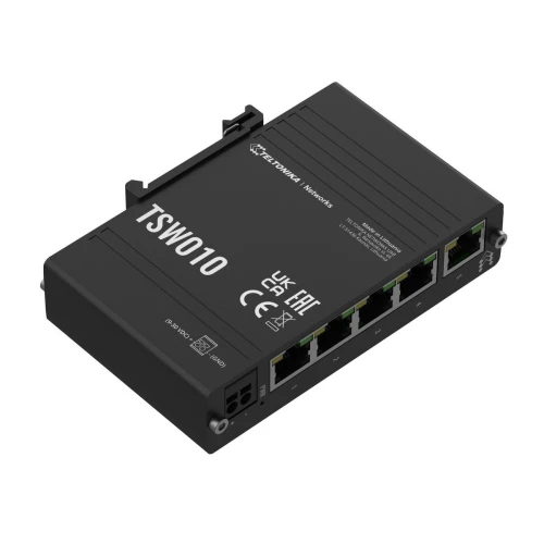 Teltonika TSW010 | Switch | 5x RJ45 100Mb/s, Passives PoE, IP30, DIN