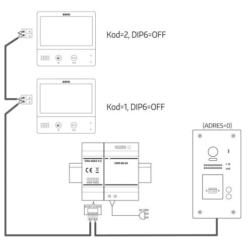 Videotürsprechanlage EURA VDP-71A5/P "2EASY" - Zweifamilienhaus, 2x LCD 7", weiß, Unique 125 kHz Näherungsleser, Unterputz