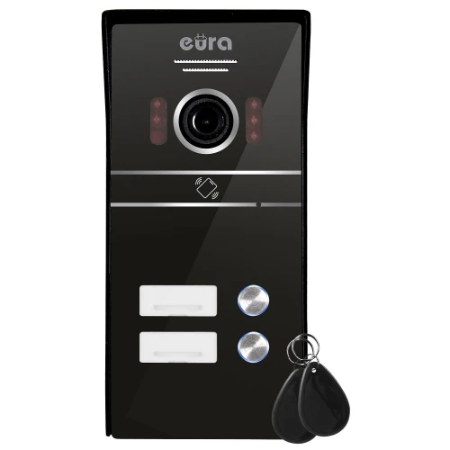 Videotürsprechanlage EURA VDP-82C5 - zweifamilien schwarz 2x LCD 7'' FHD Unterstützung für 2 Eingänge Kamera 1080p RFID-Lesegerät Aufputz