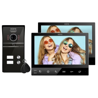 Video-Türsprechanlage EURA VDP-80C5 - zweifamilien, schwarz, 2x LCD 7'', FHD, Unterstützung für 2 Eingänge, Kamera 1080p., RFID-Leser, Aufputz