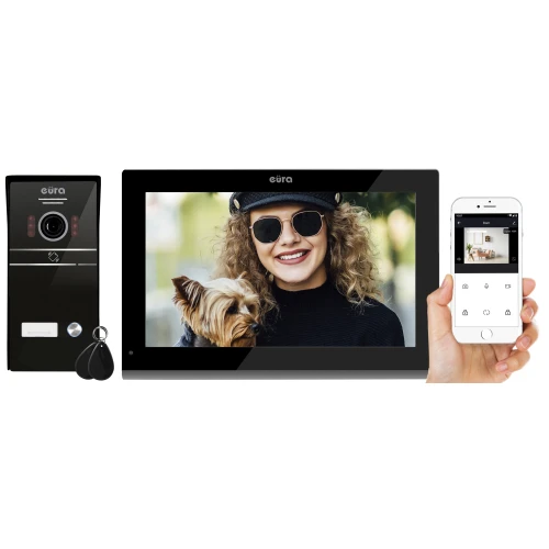Video-Türsprechanlage EURA VDP-98C5 - schwarz, Touchscreen, LCD 10'', AHD, WiFi, Bildspeicher, SD 128GB