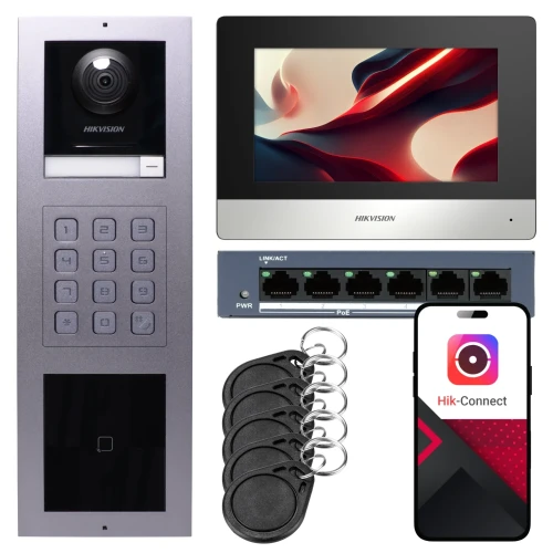 IP-Video-Türsprechanlage Hikvision 1x Monitor DS-KH6320-WTE1, Unterputz, Panel, Tastatur, Leser