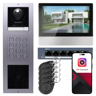 IP-Video-Türsprechanlage Hikvision 1x Monitor DS-KH8350-WTE1, Aufputz, Panel, Tastatur, Leser