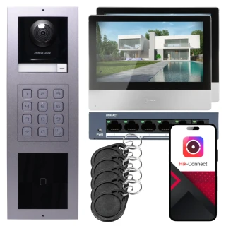 IP-Video-Türsprechanlage Hikvision 2x Monitor DS-KH8350-WTE1, Aufputz, Panel, Tastatur, Leser