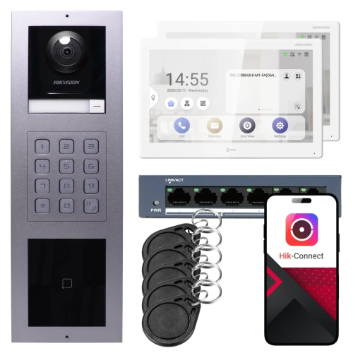 IP-Video-Türsprechanlage Hikvision 2x Monitor DS-KH9510-WTE1(B), Aufputz, Panel, Tastatur, Leser