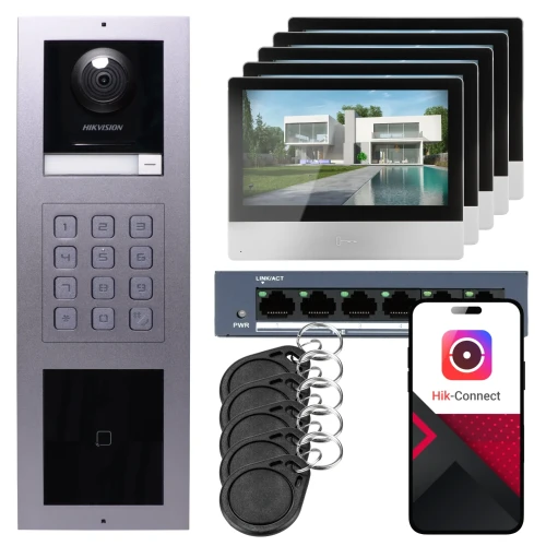 IP-Video-Türsprechanlage Hikvision 5x Monitor DS-KH8350-WTE1, Unterputz, Panel, Tastatur, Leser