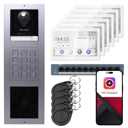 IP-Video-Türsprechanlage Hikvision 6x Monitor DS-KH9510-WTE1(B), Unterputz, Panel, Tastatur, Leser
