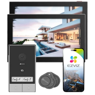 EZVIZ HP7 Video-Türsprechanlage für 2 Familien, 2-Draht, WiFi, 2 Monitore, Kartenleser