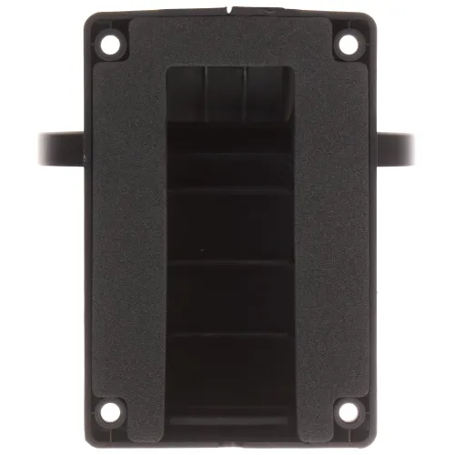 Czarny uchwyt montażowy z widocznymi czterema otworami na śruby w rogach. Centralna część uchwytu jest pusta, co umożliwia montaż na ścianie.