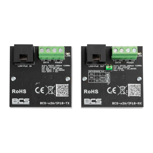 Set aktiver Konverter für die Datenübertragung aus dem Ethernet-Netzwerk und PoE-Stromversorgung BCS-X2W/IP10