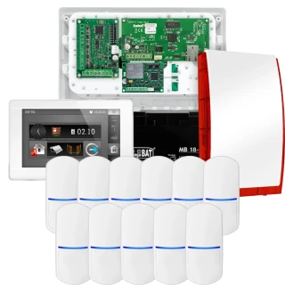 SATEL INTEGRA 32 Alarmset, 11x Sensor, Sirene, weißes Bedienteil INT-TSI-W, LTE-Kommunikation