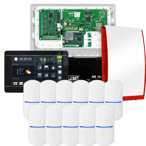SATEL INTEGRA 32 Alarmset, 11x Sensor, Signalgeber, schwarzes Bedienteil INT-TSI-B, LTE-Kommunikation
