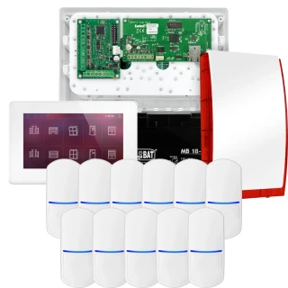 SATEL INTEGRA 32 Alarmset, 11x Sensor, Signalgeber, weißer Bedienfeld INT-TSH2-W
