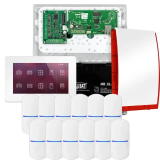 SATEL INTEGRA 32 Alarmset, 12x Sensor, Signalgeber, weißer Bedienteil INT-TSH2-W