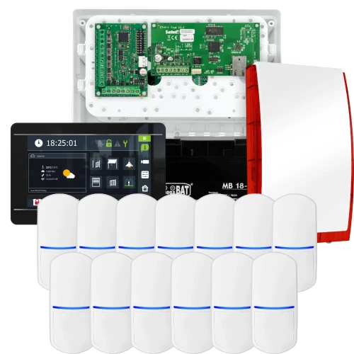 SATEL INTEGRA 32 Alarmset, 13x Sensor, Signalgeber, schwarzes Bedienteil INT-TSI-B