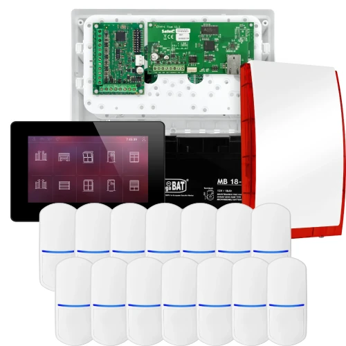 SATEL INTEGRA 32 Alarmset, 14x Sensor, Signalgeber, schwarzes Bedienteil INT-TSH2-B