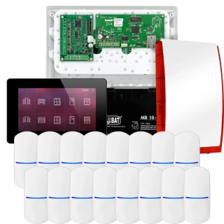 SATEL INTEGRA 32 Alarmset, 16x Sensor, Signalgeber, schwarzes Bedienteil INT-TSH2-B