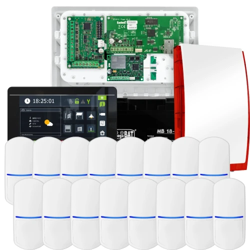 SATEL INTEGRA 32 Alarmset, 16x Sensor, Sirene, schwarzes Bedienteil INT-TSI-B, LTE-Kommunikation