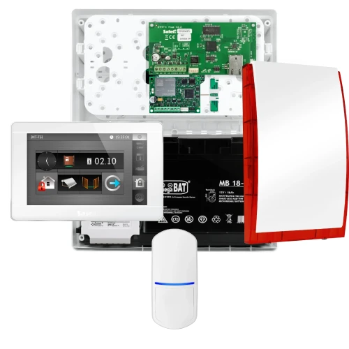 SATEL INTEGRA 32 Alarmset, 1x PET-Sensor, Sirene, weißer Bediener INT-TSI-W, LTE-Kommunikation