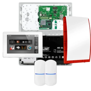 SATEL INTEGRA 32 Alarmset, 2x Sensor, Sirene, weißes Bedienteil INT-TSI-W, LTE-Kommunikation