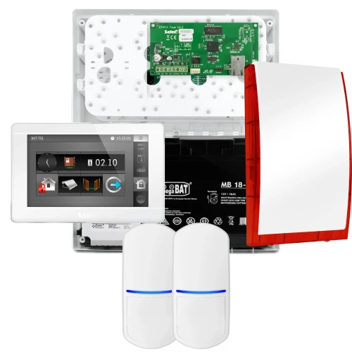 SATEL INTEGRA 32 Alarmset, 2x Sensor, Signalgeber, weißer Bedienteil INT-TSI-W