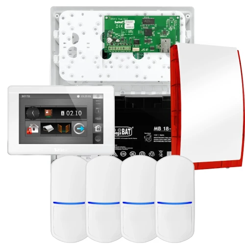 SATEL INTEGRA 32 Alarmset, 4x PET-Sensor, Signalgeber, weißer Manipulator INT-TSI-W