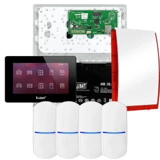 SATEL INTEGRA 32 Alarmset, 4x Sensor, Signalgeber, schwarzes Bedienteil INT-TSH2-B