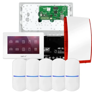 SATEL INTEGRA 32 Alarmset, 5x PET-Sensor, Signalgeber, weißer Bedienteil INT-TSH2-W