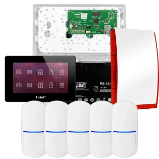 SATEL INTEGRA 32 Alarmset, 5x Sensor, Signalgeber, schwarzes Bedienteil INT-TSH2-B