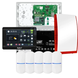 Alarmset SATEL INTEGRA 32, 5x Sensor, Signalgeber, schwarzes Bedienteil INT-TSI-B, LTE-Kommunikation