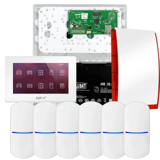 SATEL INTEGRA 32 Alarmset, 6x PET-Sensor, Signalgeber, weißer Bedienteil INT-TSH2-W