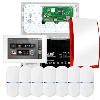SATEL INTEGRA 32 Alarmset, 7x Sensor, Signalgeber, weißer Manipulator INT-TSI-W