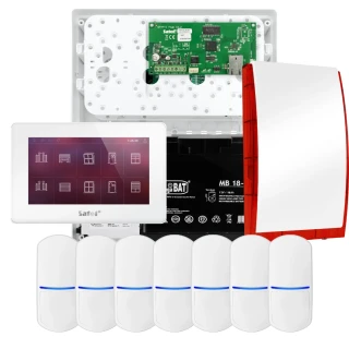 SATEL INTEGRA 32 Alarmset, 7x Sensor, Signalgeber, weißer Bedienteil INT-TSH2-W