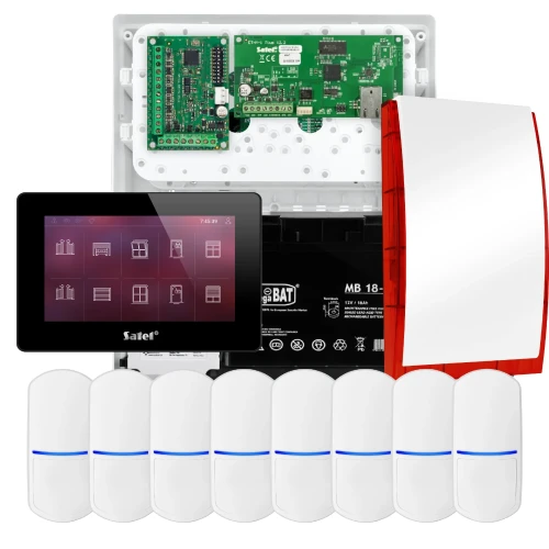 SATEL INTEGRA 32 Alarmset, 8x Sensor, Signalgeber, schwarzes Bedienteil INT-TSH2-B