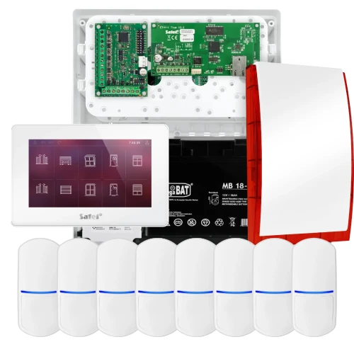 SATEL INTEGRA 32 Alarmset, 8x Sensor, Signalgeber, weißer Manipulator INT-TSH2-W