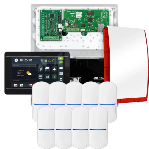SATEL INTEGRA 32 Alarmset, 9x PET-Sensor, Signalgeber, schwarzes Bedienteil INT-TSI-B