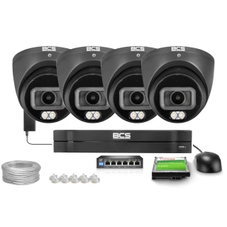 Überwachungskit 4x BCS-L-EIP14FCL3-Ai1-G, 4MP, IR 30m, NightColor, WDR 120dB